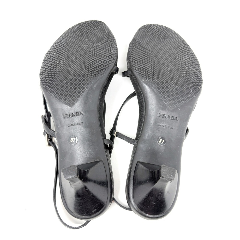 Prada Y2K Black Strappy Kitten Heel Sandals Slingback Buckle 37 - Picture 6 of 8